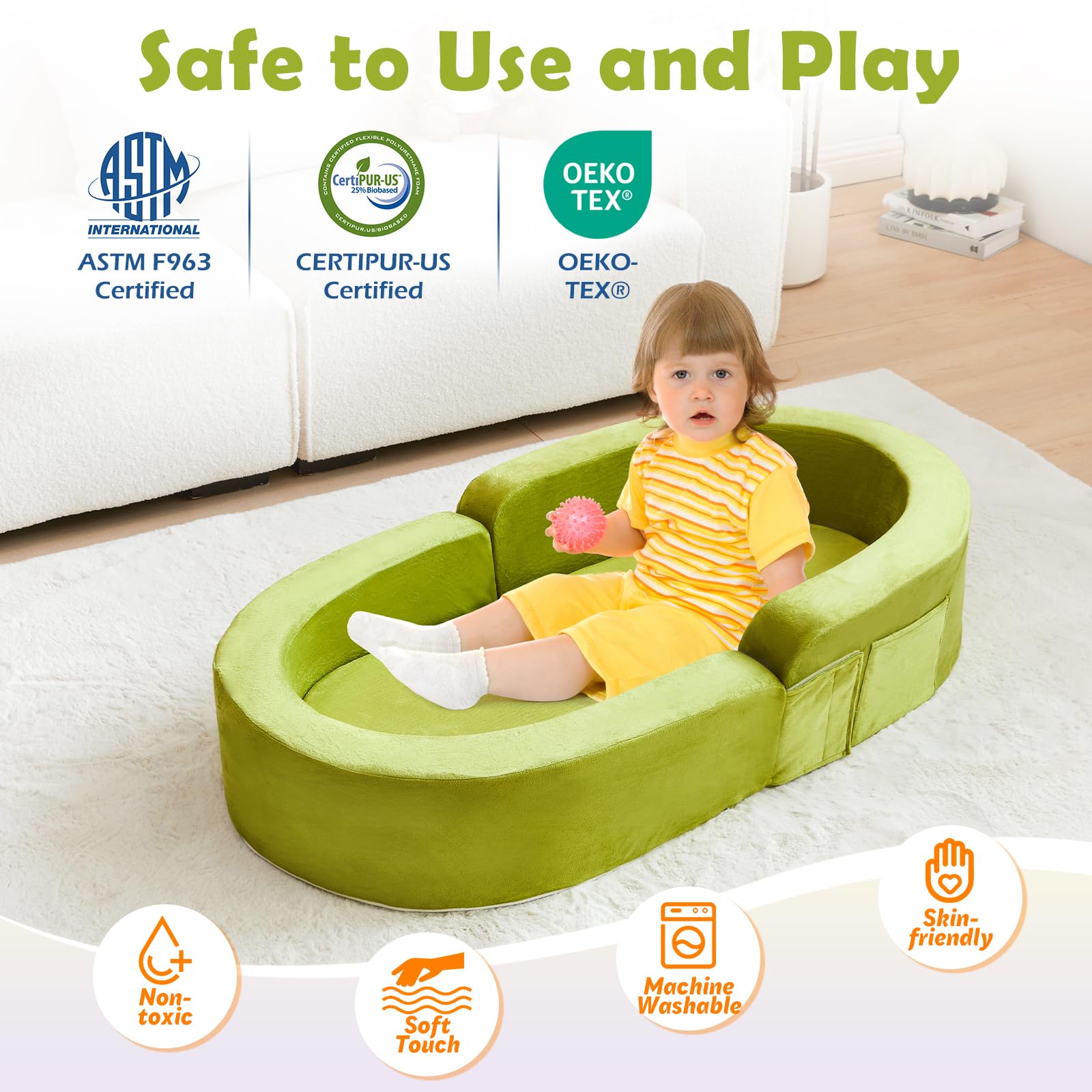 QUCHI high-density foam core provides stable, comfy support for playtime.