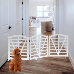 QUCHRYO wooden dog gate 60.8 inches long, ideal for wide openings.
