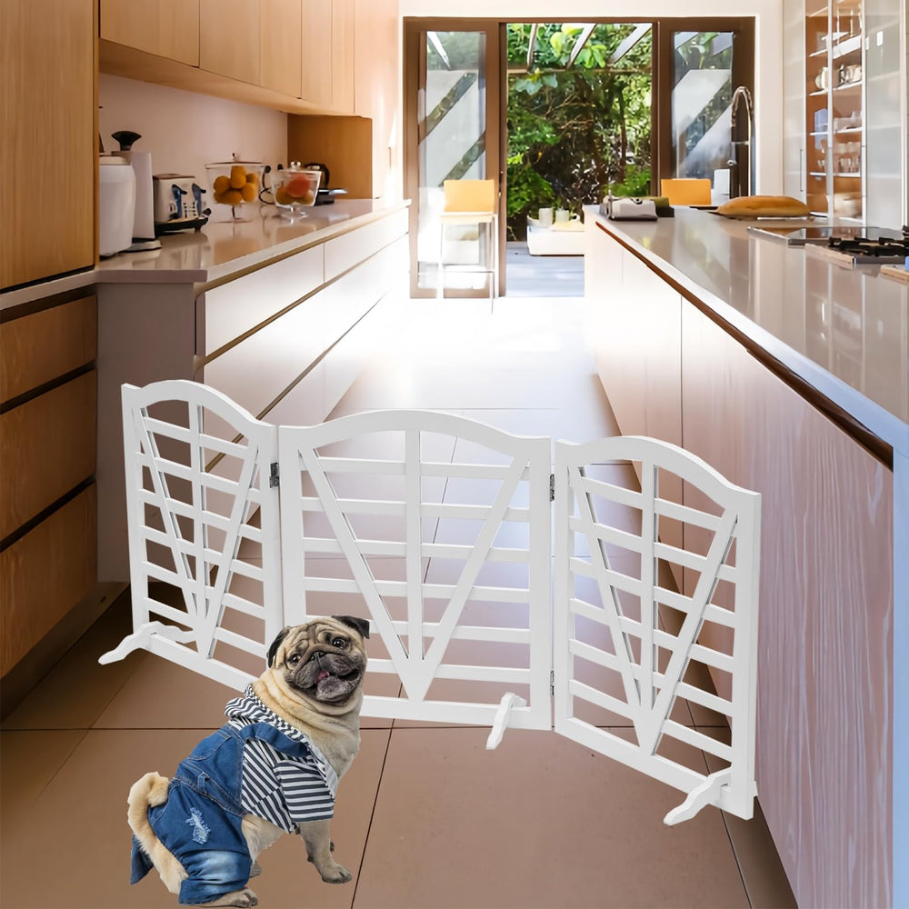 QUCHRYO wooden dog gate in hallway, convenient pet barrier during daily routines.