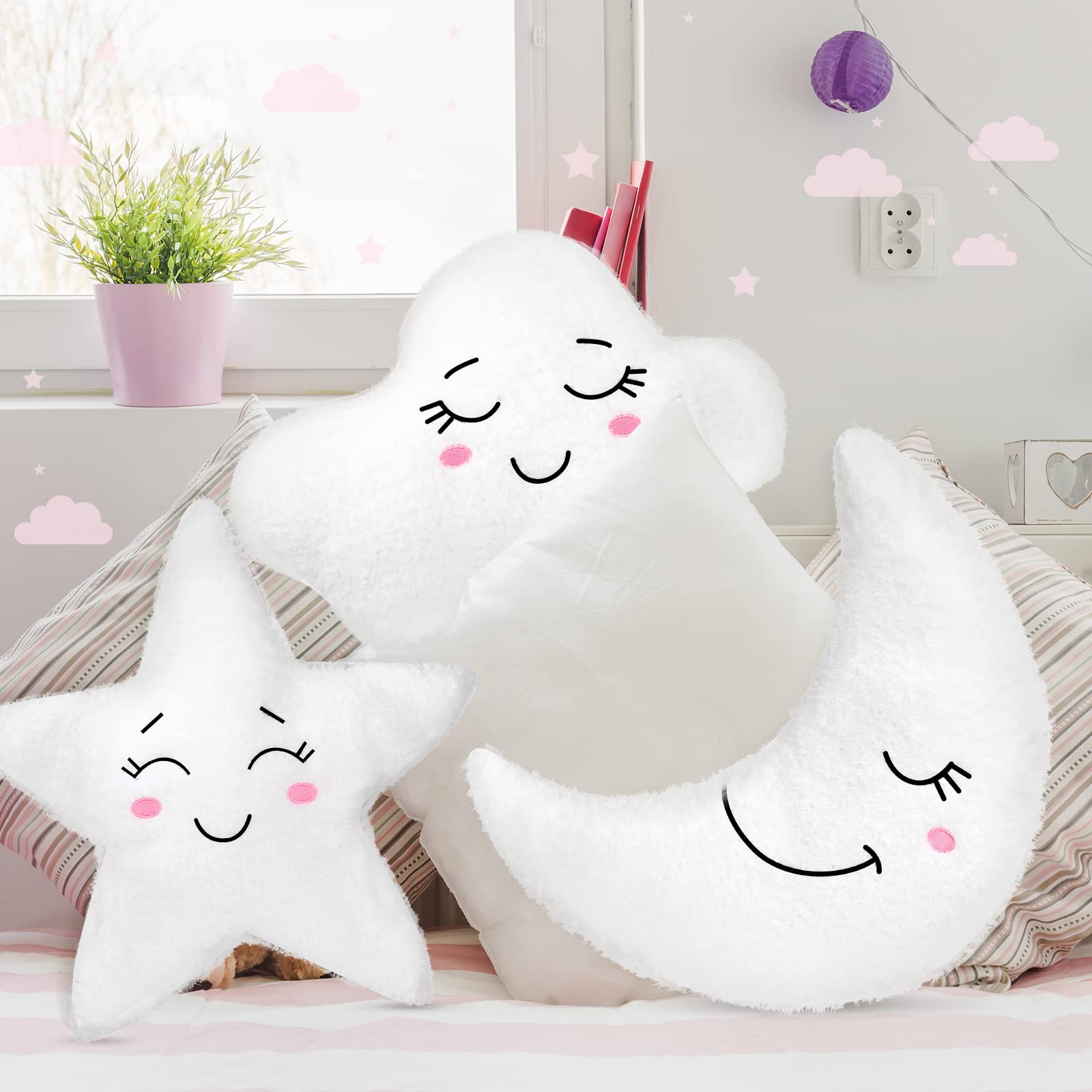 Queekay Nursery cushions ideas with moon, star, cloud designs.