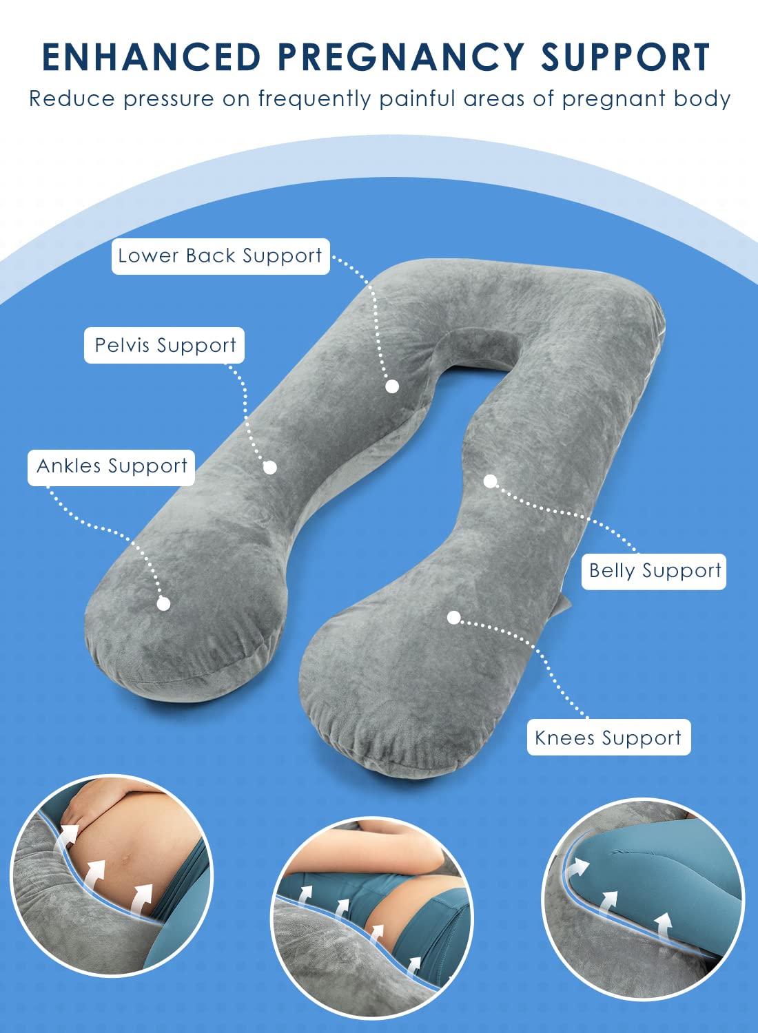 Queen Rose 55-inch maternity pillow provides belly and back support.