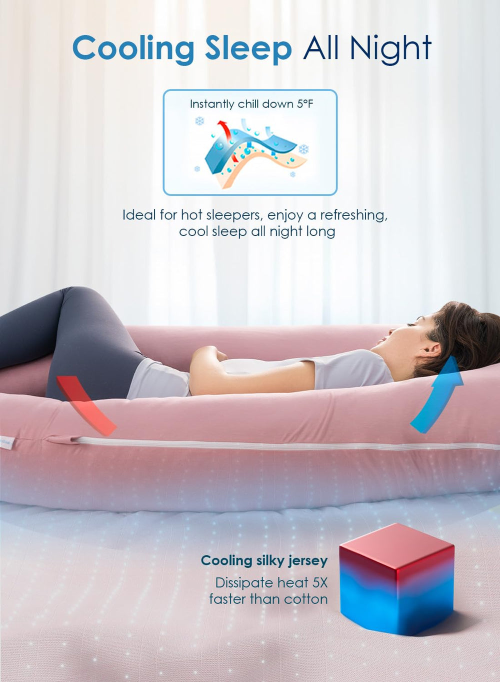 QUEEN ROSE cooling pillow with heat-dissipation keeps you cool while resting.