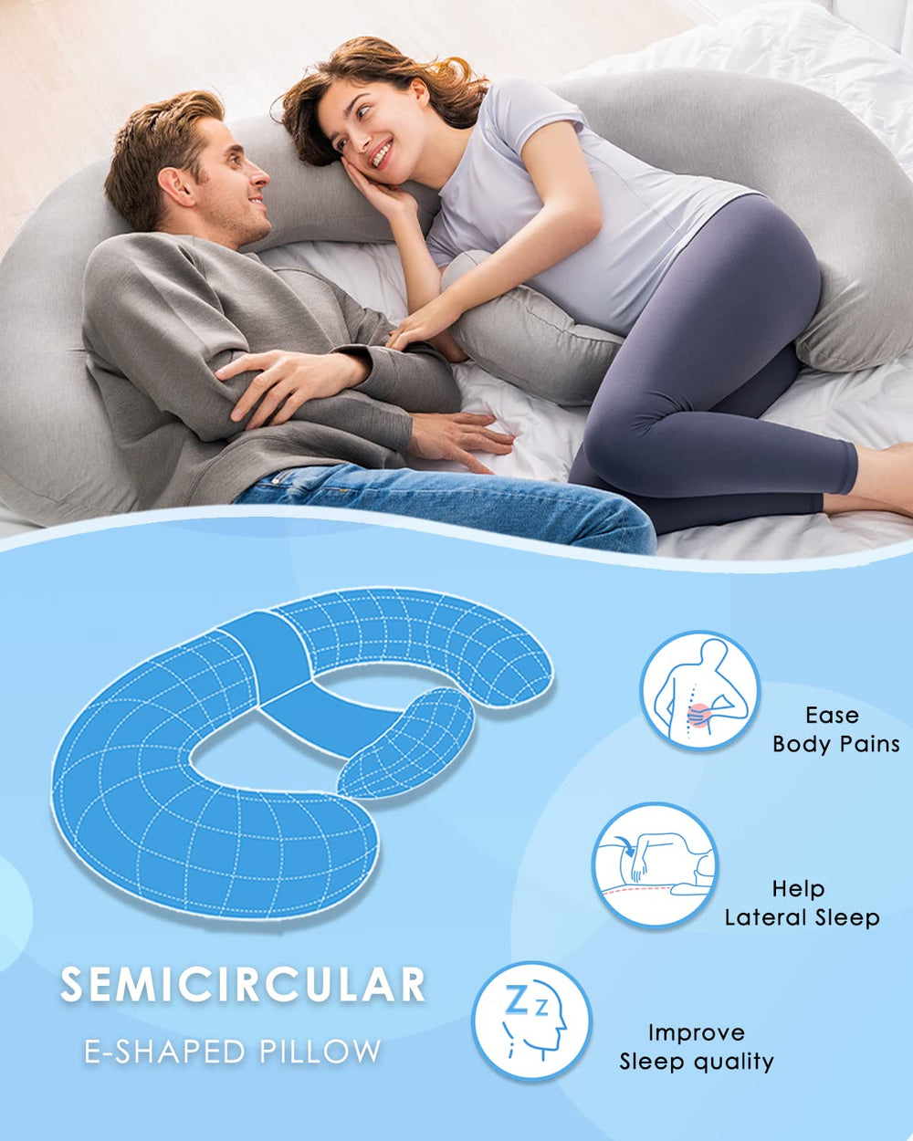 Queen Rose pillow dimensions show 60-inch body with removable wedge for adjustability.
