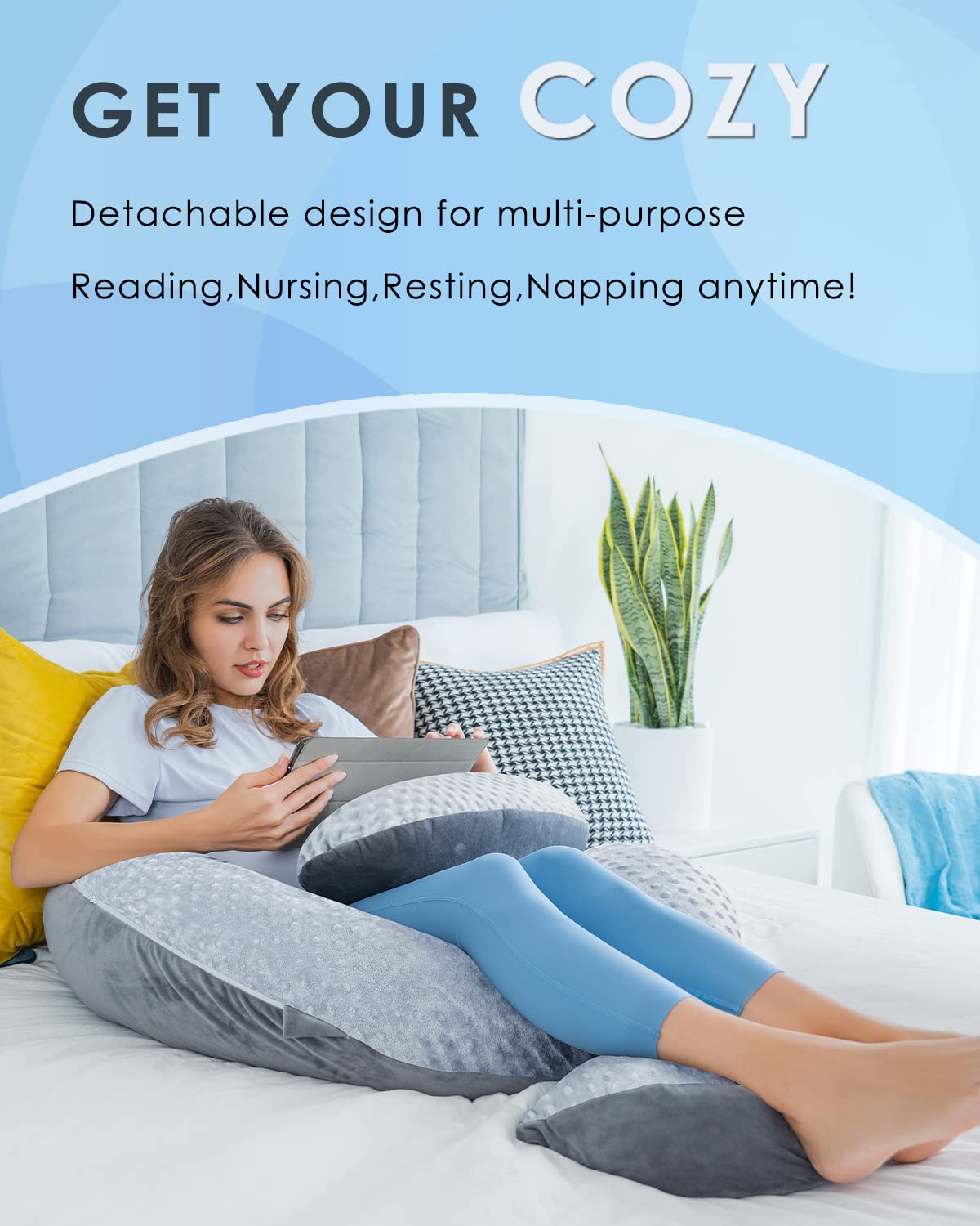 QUEEN ROSE pillow demonstrates nursing and reading versatility for postpartum comfort.