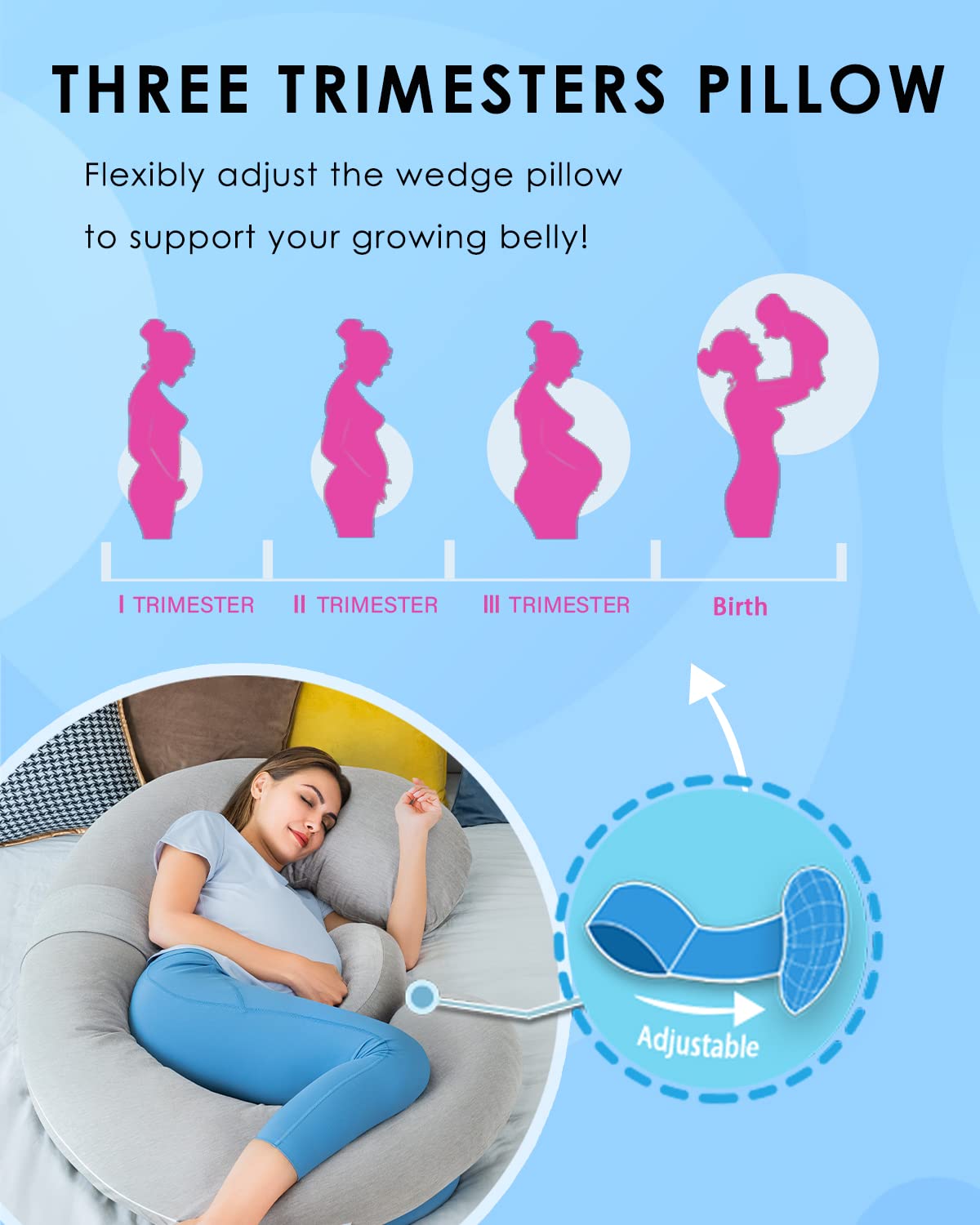 Queen Rose pregnancy pillow wedge pillow provides extra belly support for growing bumps.