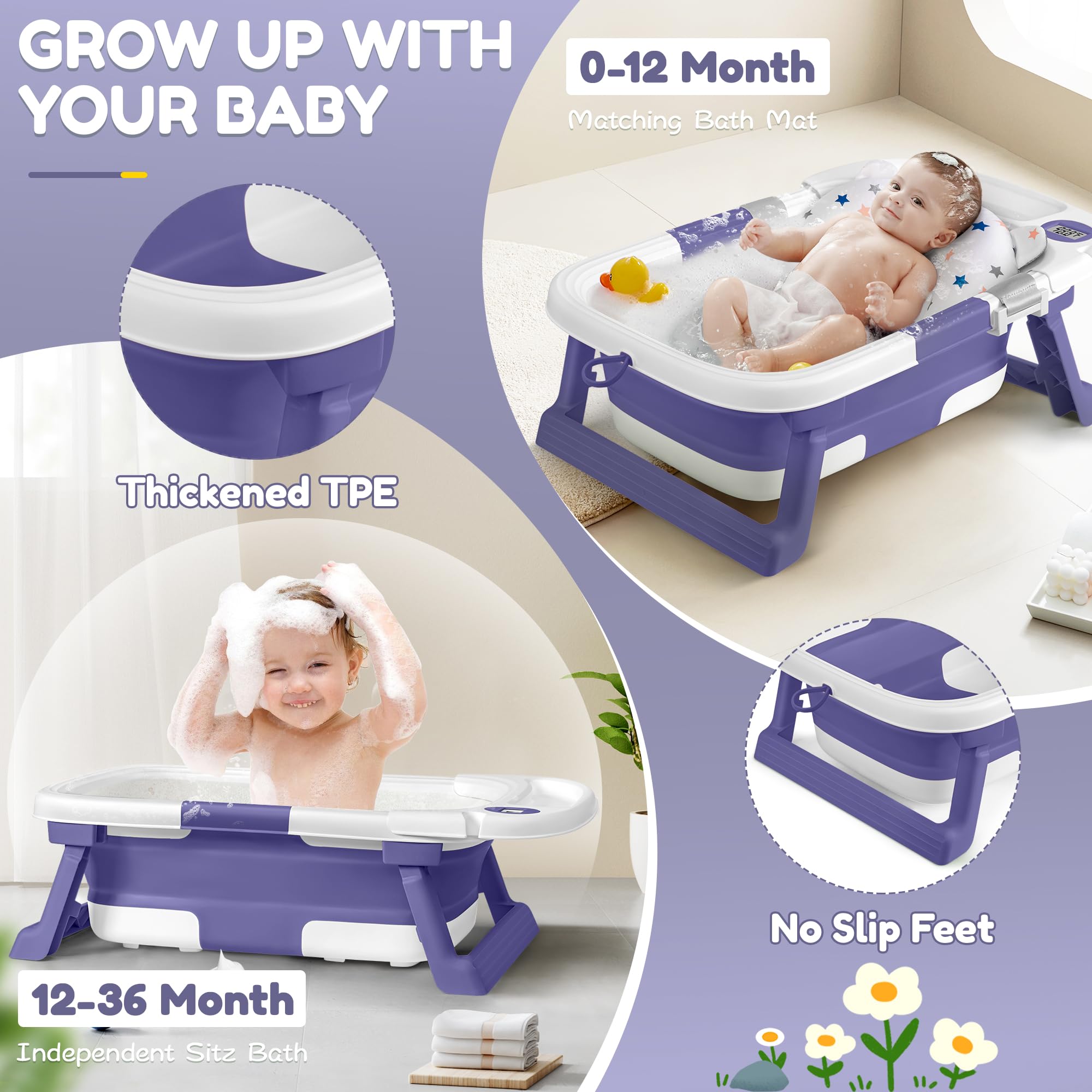QueenFul no-slip feet keep the tub stable on wet surfaces.