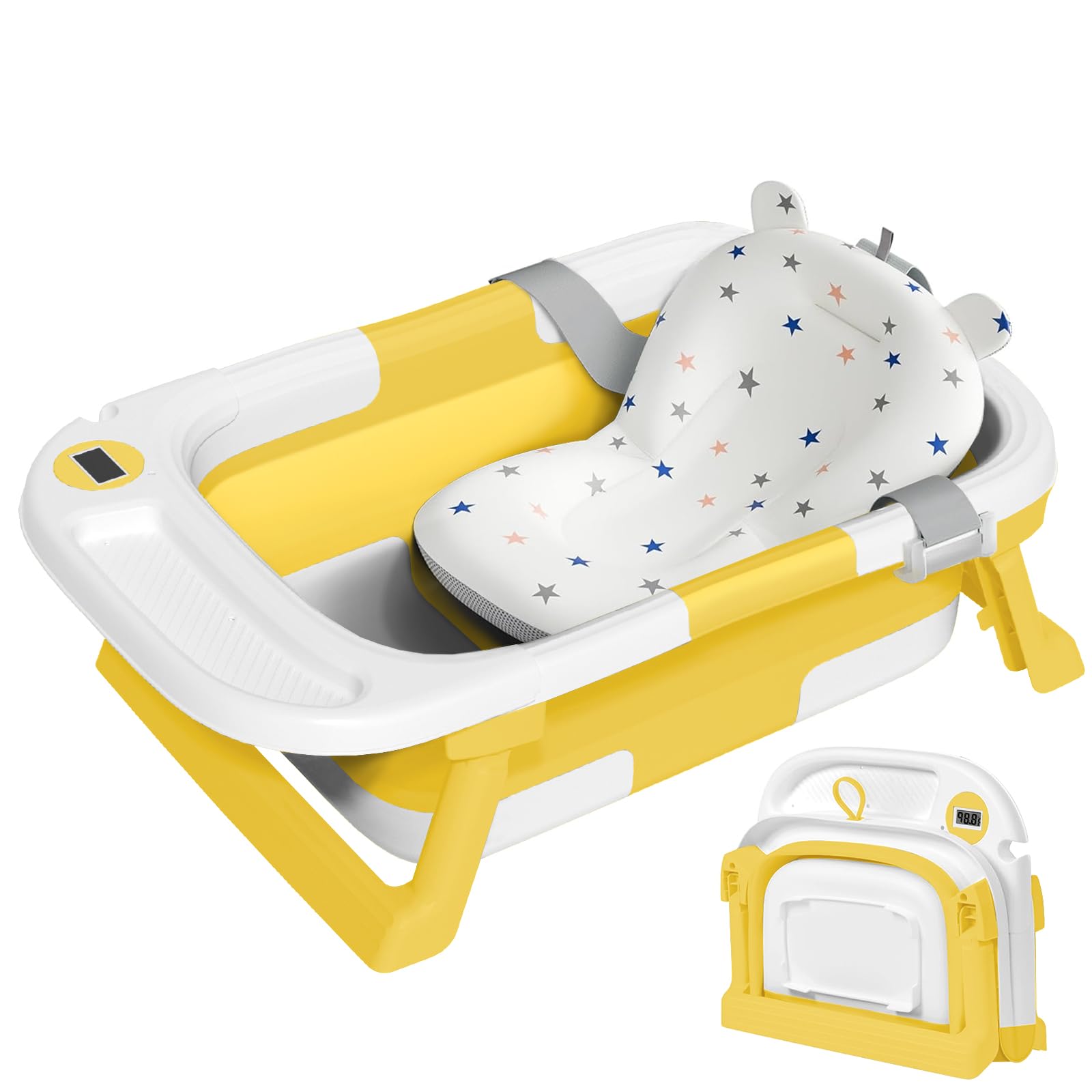 QueenFul collapsible baby bathtub compact fold saves space for storage and travel.