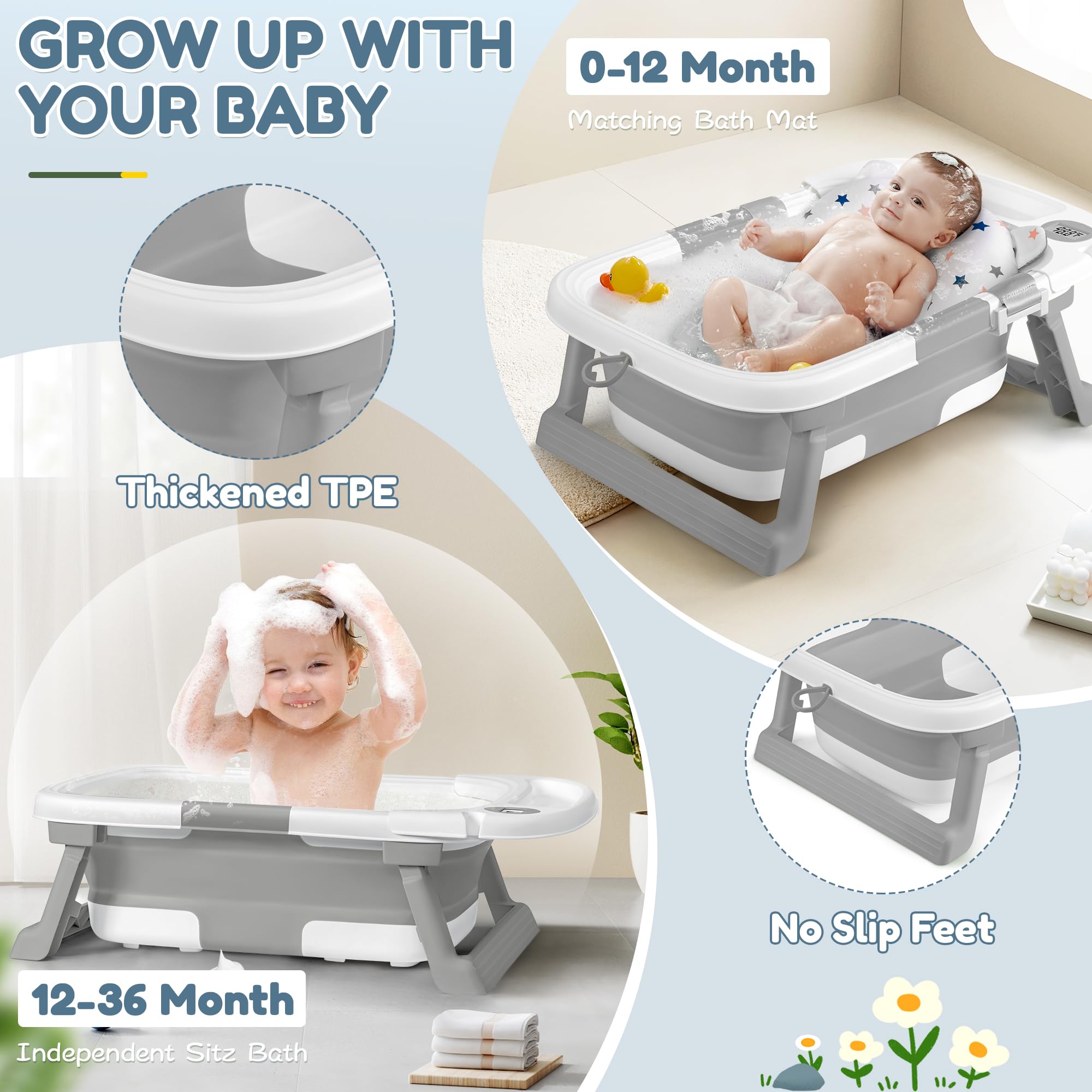 QueenFul collapsible baby bathtub cushion provides gentle head and neck support.