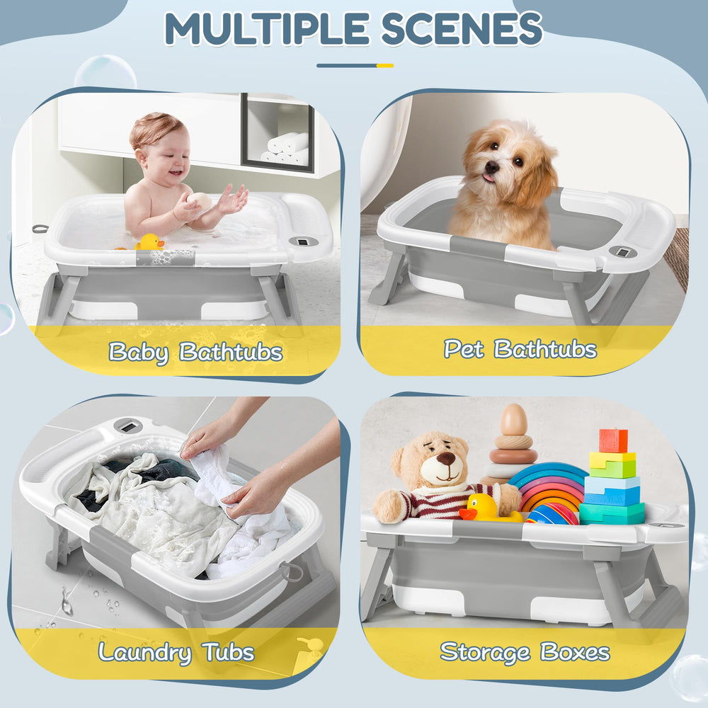 QueenFul collapsible baby bathtub four-corner stable base prevents tipping.