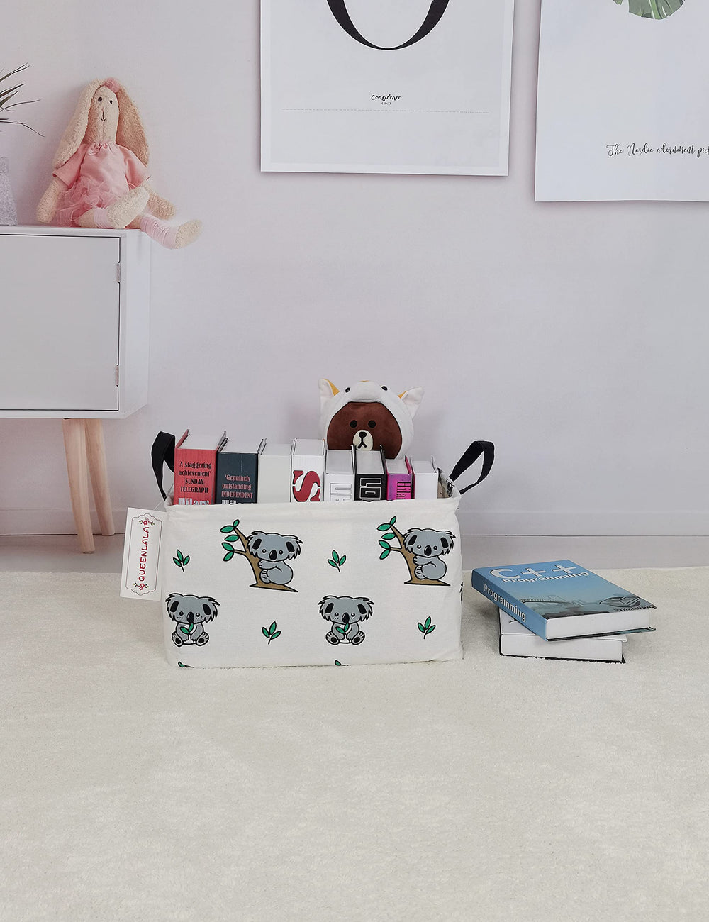 QUEENLALA rectangular laundry hamper room-setup—perfect for bedrooms and playrooms.