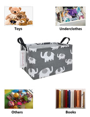 QUEENLALA rectangular laundry hamper used to store toys and books in a nursery.