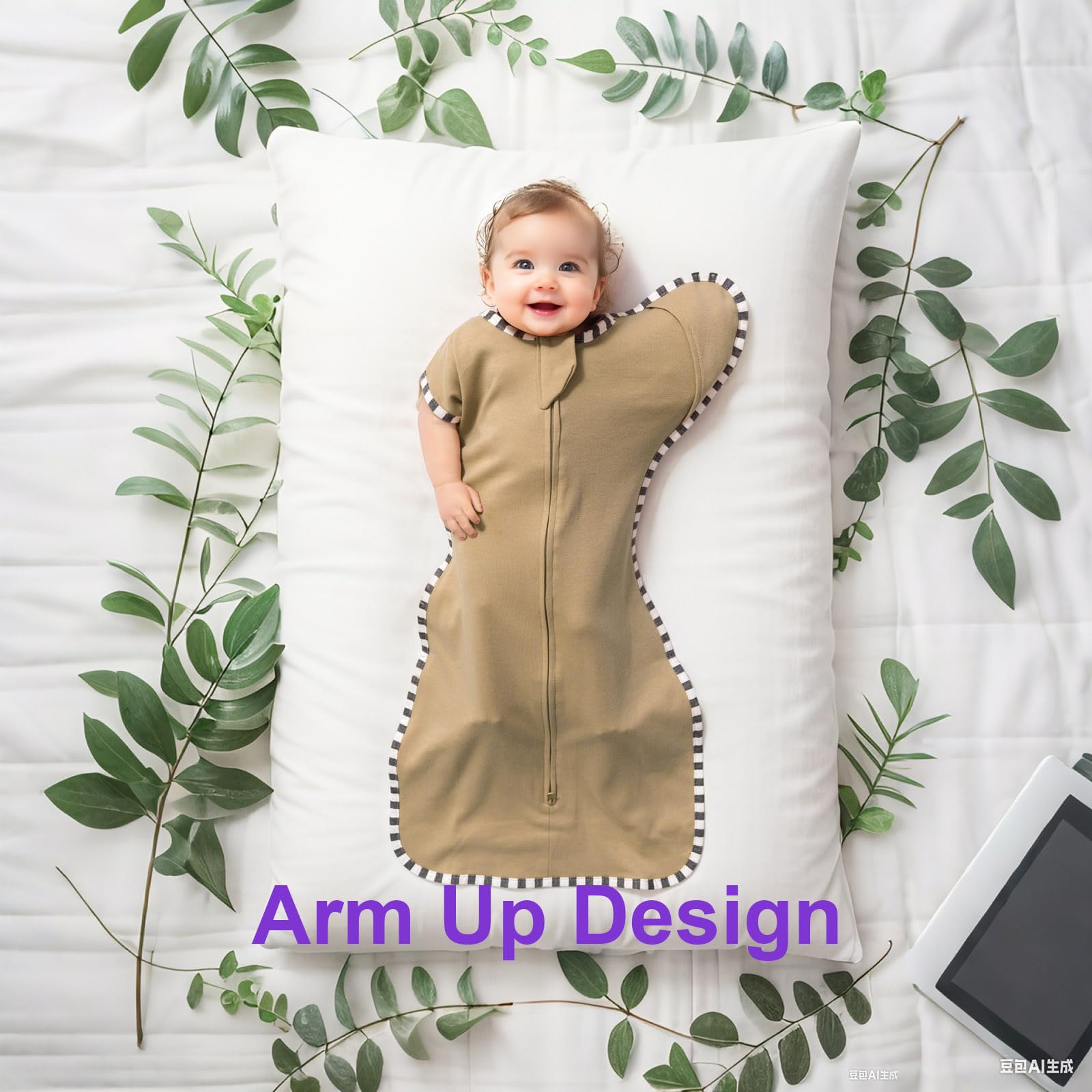 QUENESS BABY two-way zipper swaddle enables quick diaper changes.