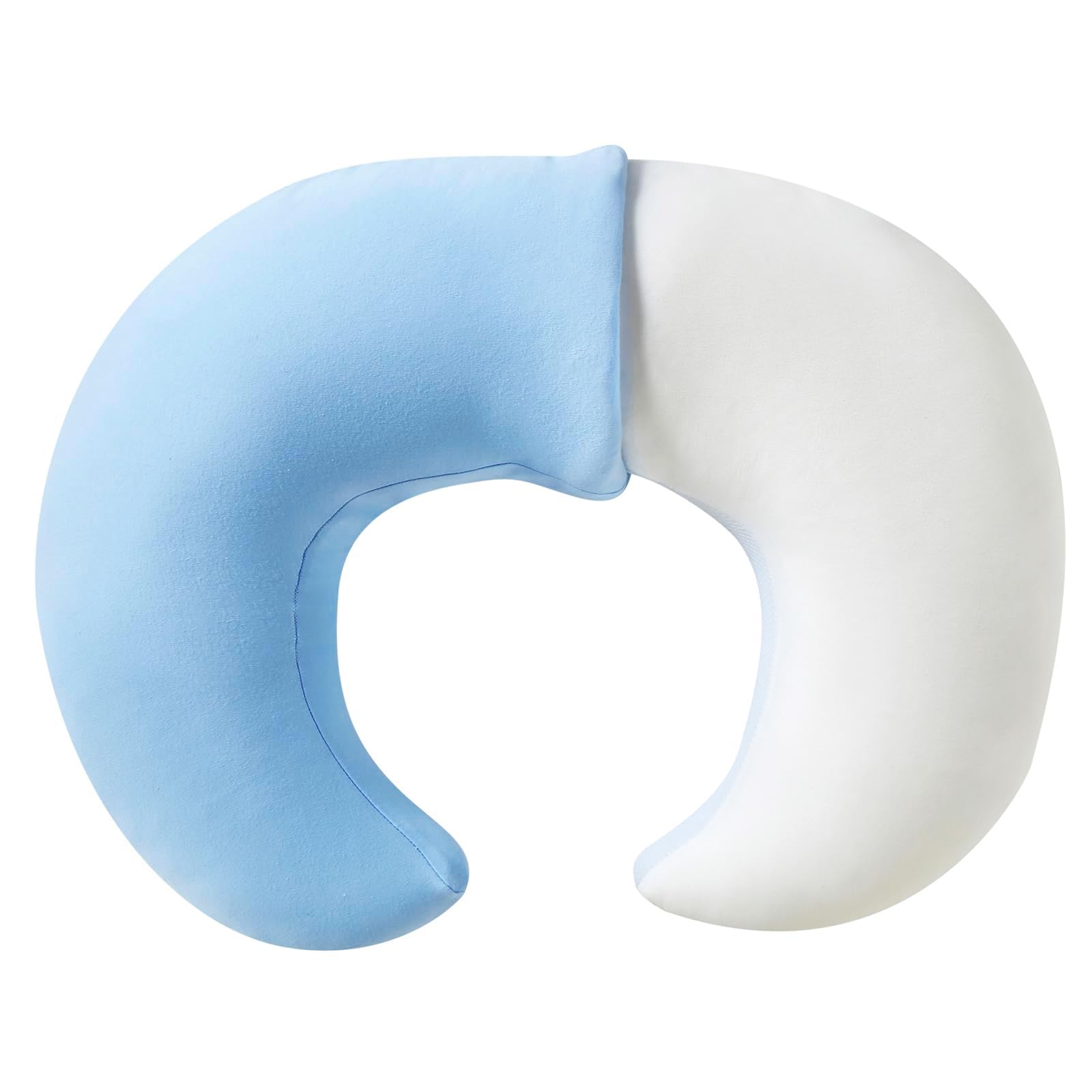 QUENESS nursing pillow blue cover removable for easy washing and cozy support during feeds.