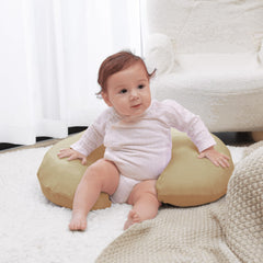 QUENESS nursing pillow cover closeup shows natural jersey knit cotton softness and durability.