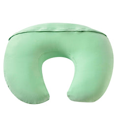 QUENESS nursing pillow green baby feeding position demonstrates supported latching.