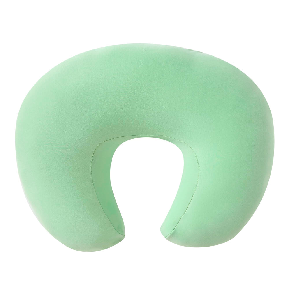 QUENESS nursing pillow green dimples detail highlights baby's safe seating and comfort.