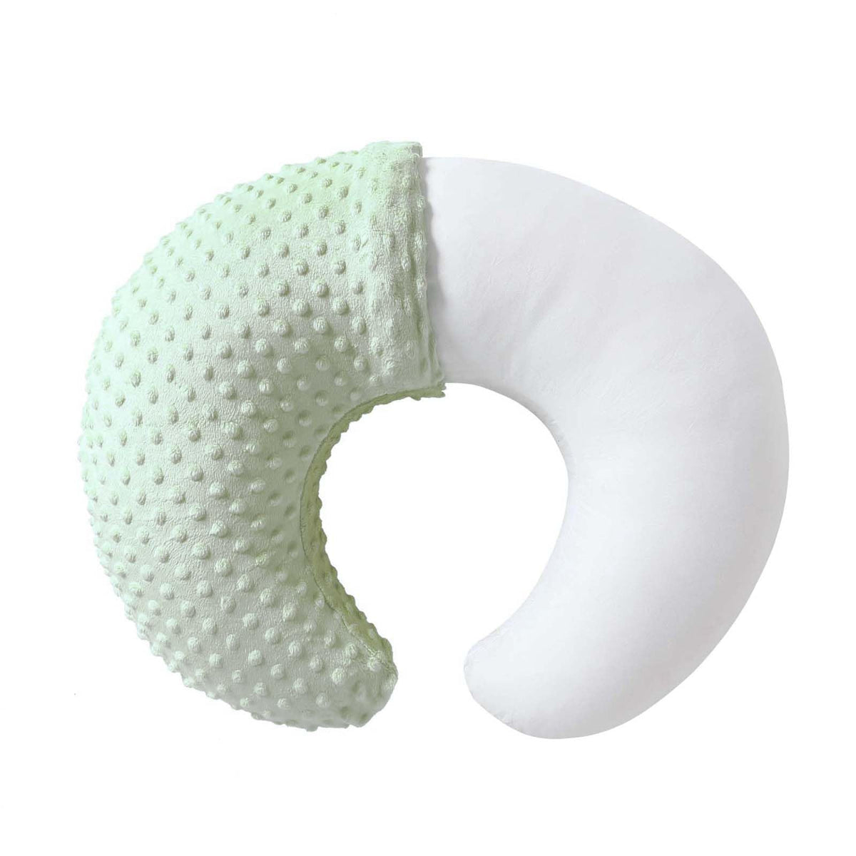 QUENESS nursing pillow green full-view shows ergonomic support for comfortable feeding.