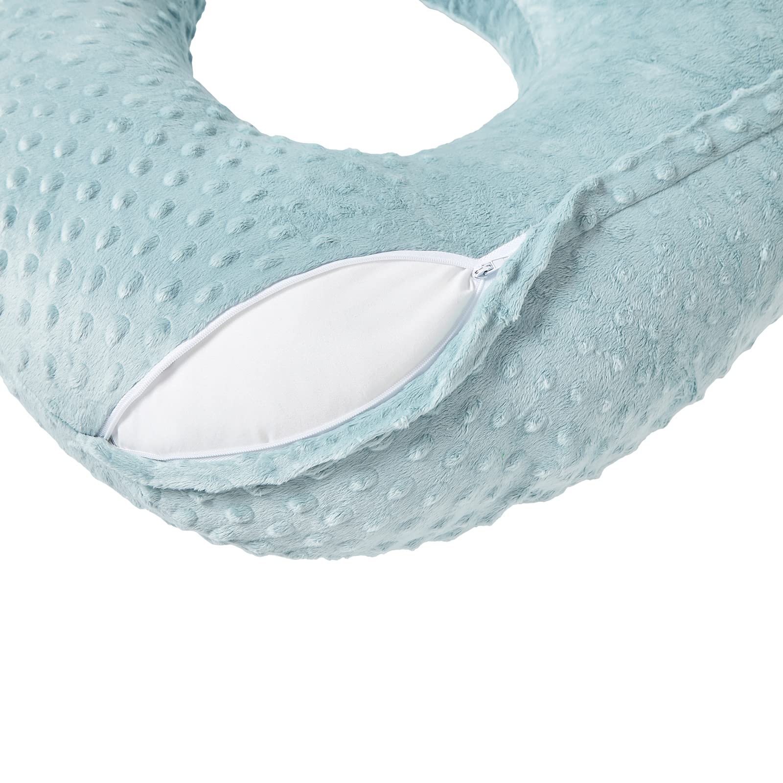 QUENESS Nursing Pillow removable-cover-closeup shows easy access and soft fabric against skin
