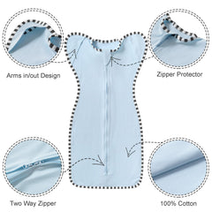 QUENESS Transition Swaddle 2-way zip enables quick diaper changes for comfort.