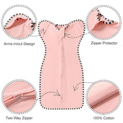 QUENESS Transition Swaddle with 2-way zipper enables easy diaper changes.