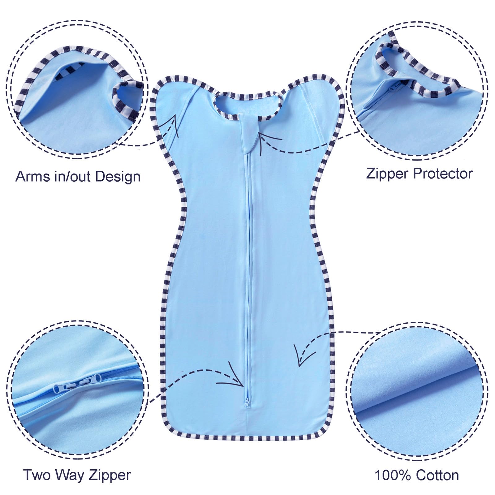 QUENESS transition swaddle 2-way zipper for easy diaper changes