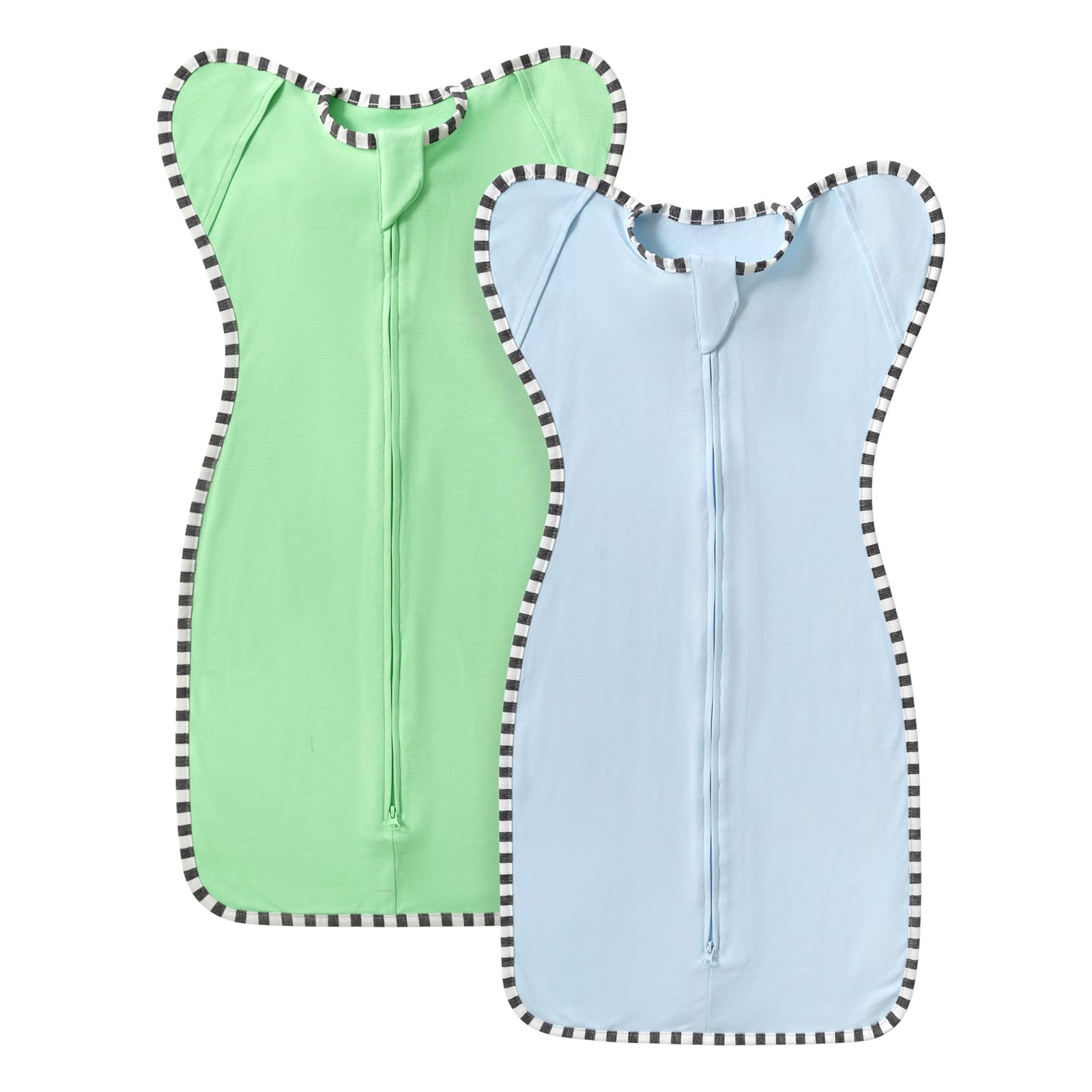 QUENESS transition swaddle blue-green pack shot shows breathable cotton for newborn comfort