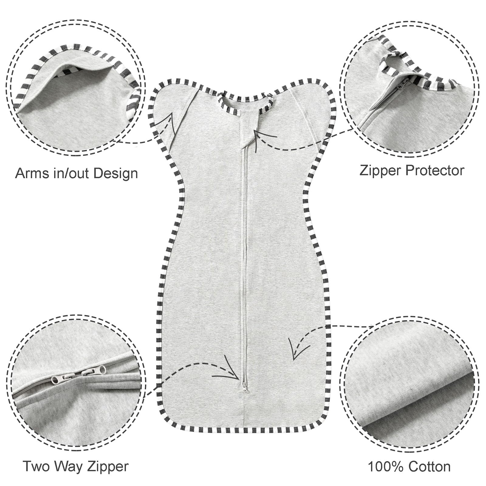 QUENESS Transition Swaddle light-grey fabric—breathable fabric for restful sleep