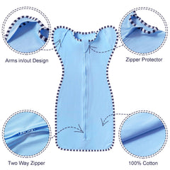 QUENESS Transition Swaddle in sky blue demonstrates breathable fabric for night readiness