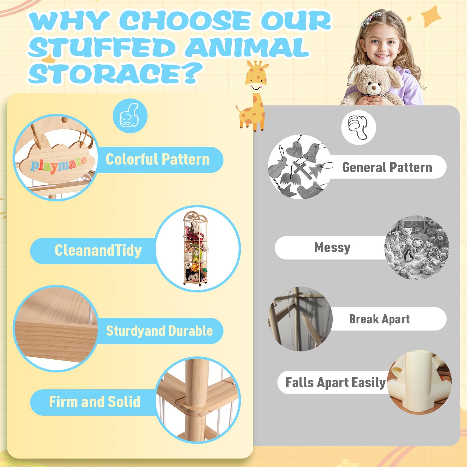 Quewoll Large stuffed animal storage organizer—assembly image demonstrates quick setup.