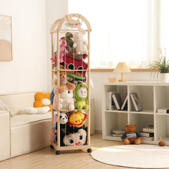 Quewoll Large stuffed animal storage organizer—front view highlights tall, stable wooden construction.