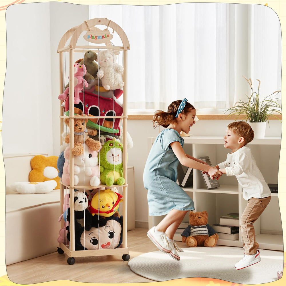 Quewoll Large stuffed animal storage organizer—milestones rainbow tag hints growth-tracking moments.