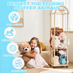 Quewoll Large stuffed animal storage organizer—side view shows compact footprint for small rooms.