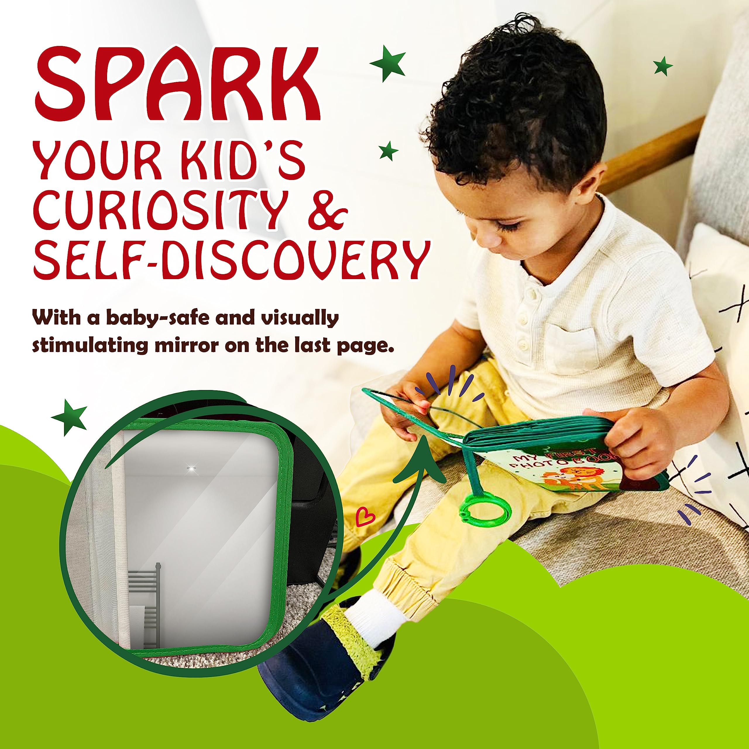 Quiet Book Club baby mirror on last page encourages self-discovery and curiosity.