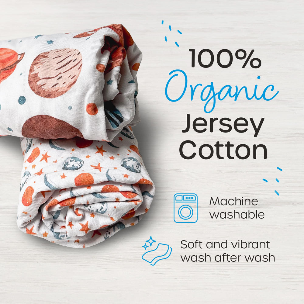 Quiggly bassinet sheets planet pattern enhances nursery with breathable jersey knit