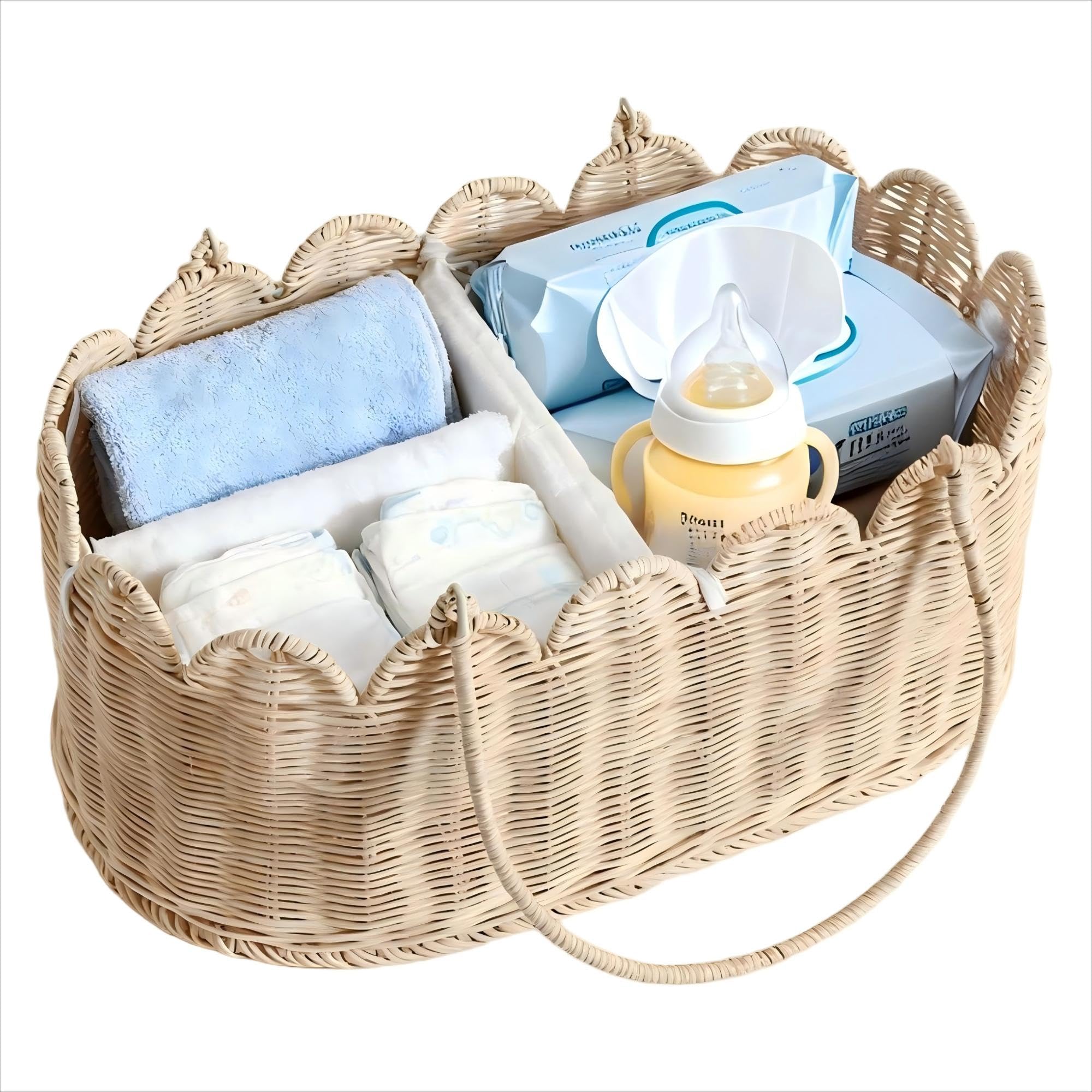 Quincry premium wicker diaper caddy assembly demonstrates sturdy construction for organized nursery storage.