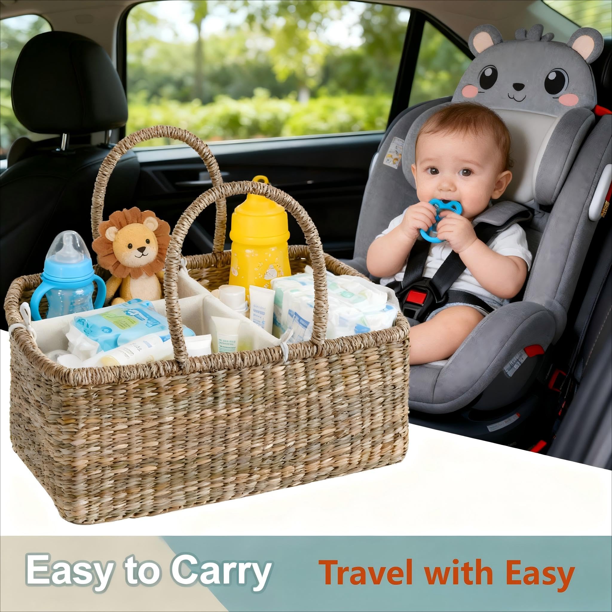 Quincry Premium Wicker Diaper Caddy divider detail showing cushioned cotton and bows for tidy zones