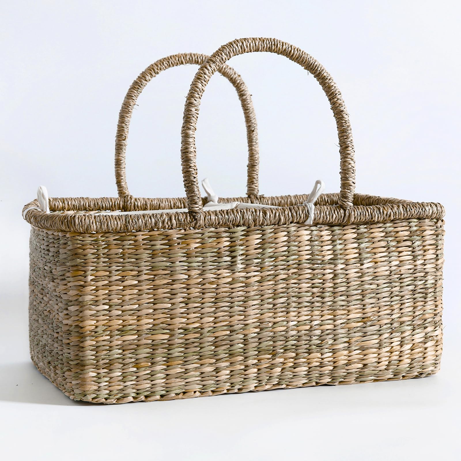 Quincry Premium Wicker Diaper Caddy hand-woven texture and natural seagrass appeal