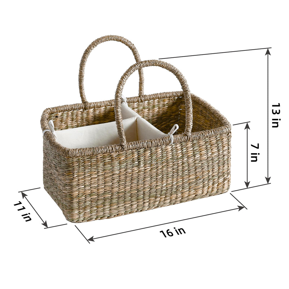 Quincry Premium Wicker Diaper Caddy handle close-up with vegan leather strap for easy carrying
