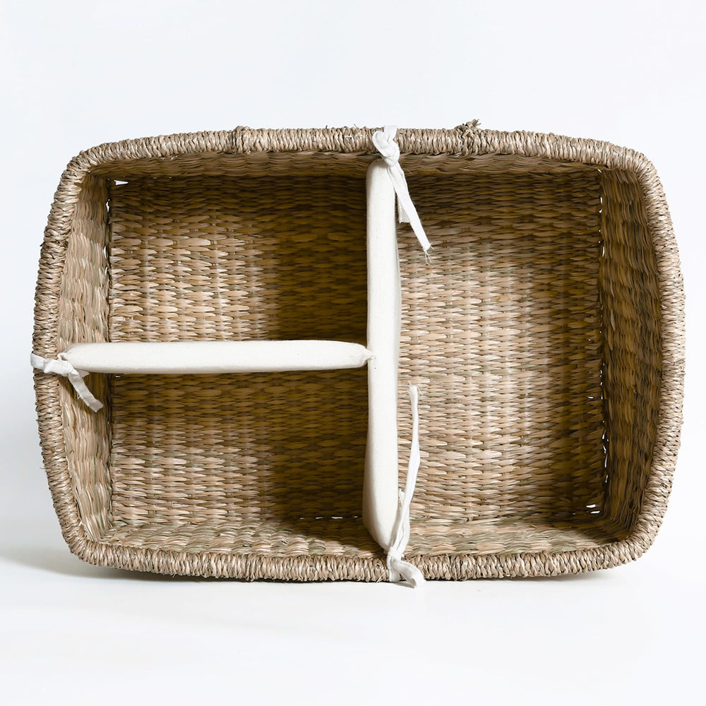 Quincry Premium Wicker Diaper Caddy size reference with baby items for scale and planning
