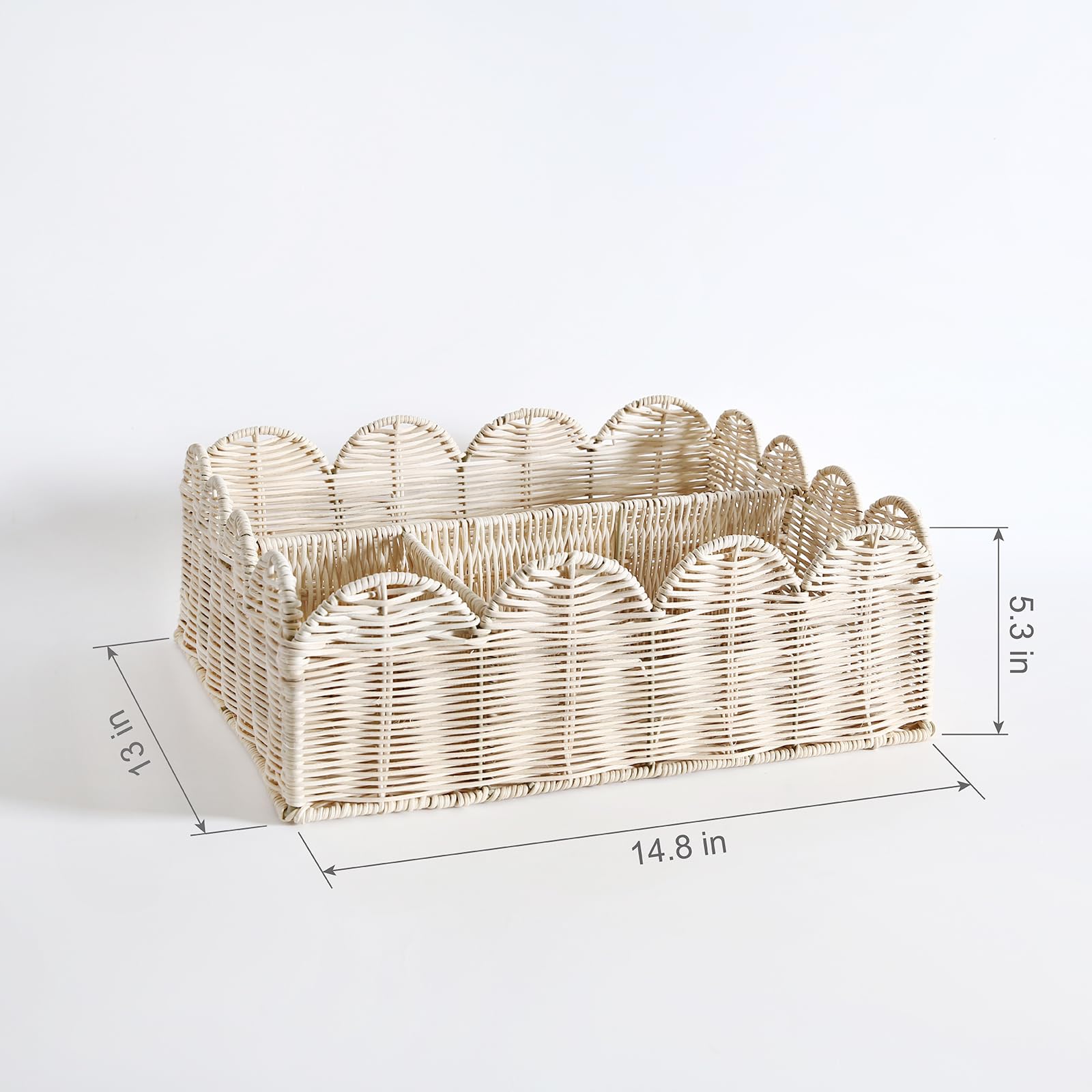 Quincry rattan basket on dresser top ideal for nursery organization.