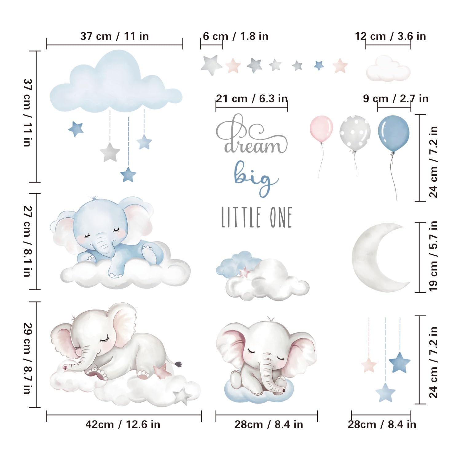 Quinspir Dream Big elephant wall stickers on cloud pair with soft lighting for peaceful nights.