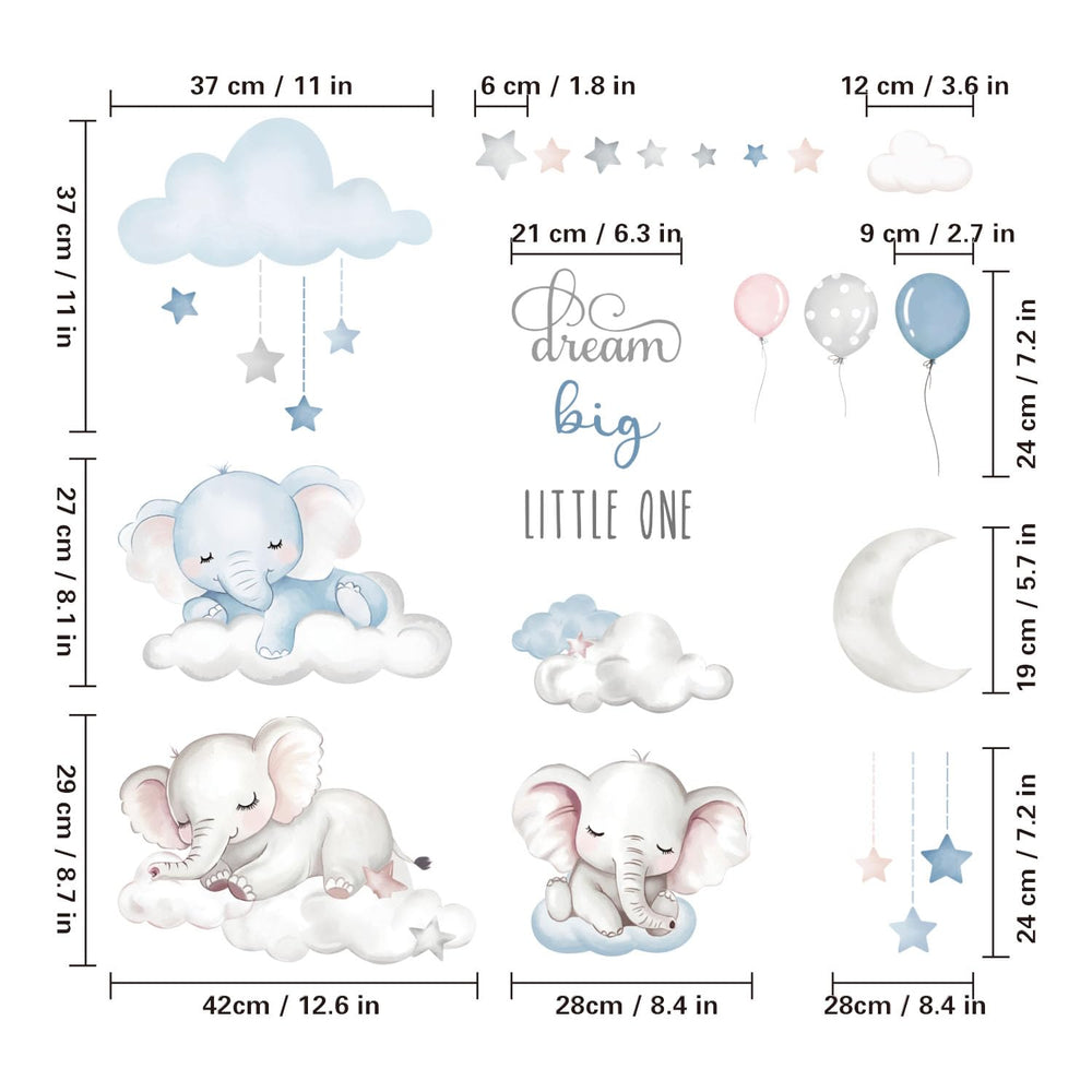 Quinspir Dream Big elephant wall stickers on cloud pair with soft lighting for peaceful nights.