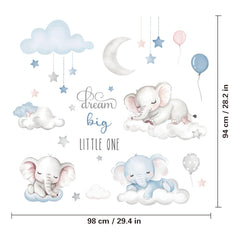Quinspir Dream Big elephant wall stickers on cloud brighten kids’ rooms with playful imagination.