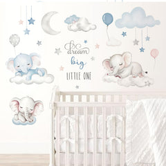 Quinspir Dream Big elephant wall stickers on cloud add removable, waterproof decor to nurseries.