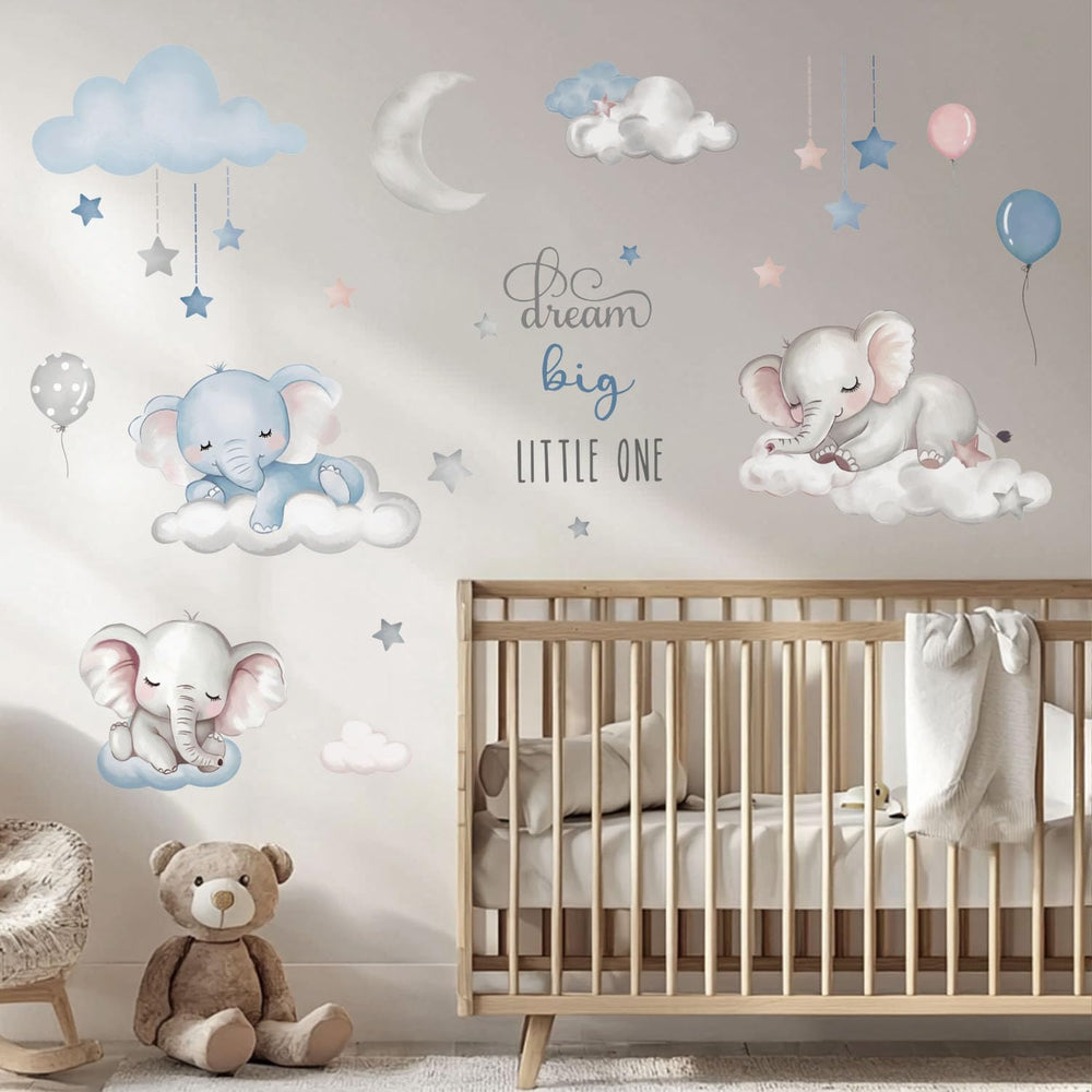 Quinspir Dream Big elephant wall stickers on cloud foster imaginative play and calm mornings.