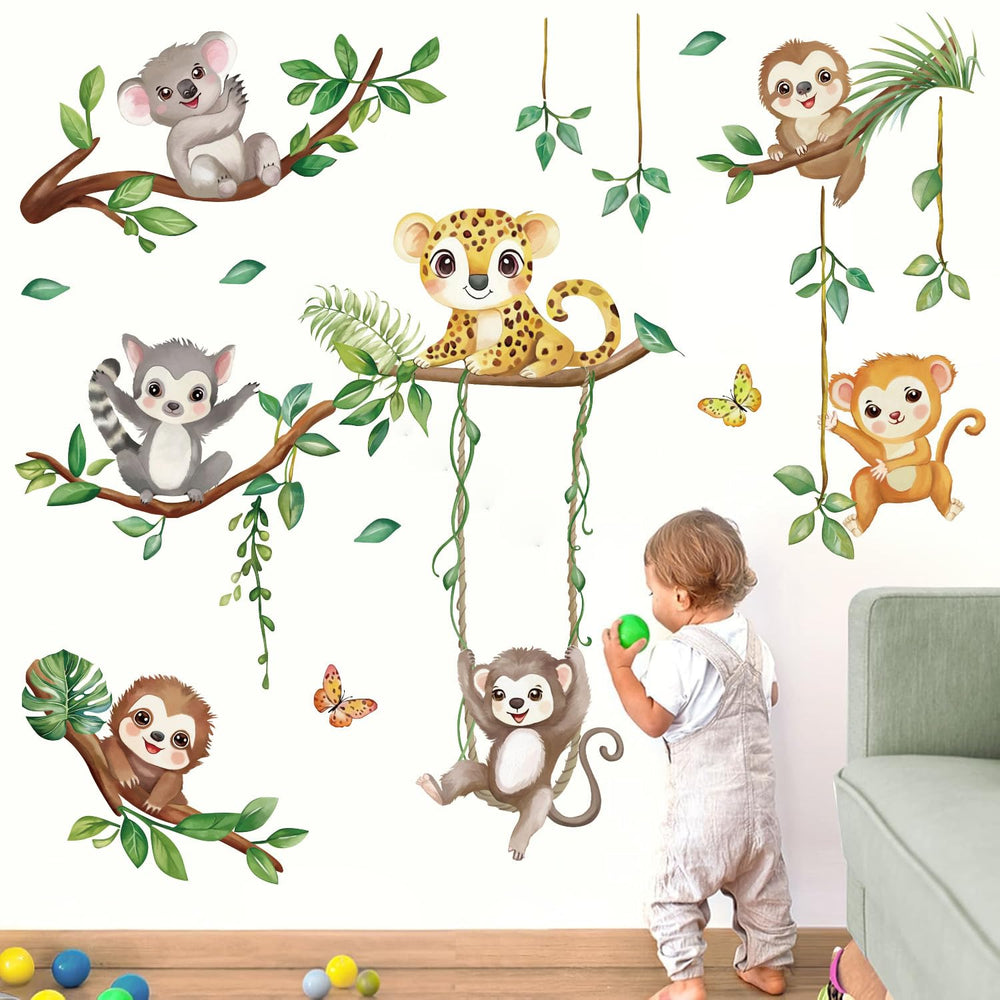 Quinspir Rainforest Leopard wall decal adds dynamic jungle energy to playroom.