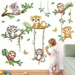 Quinspir Rainforest Leopard wall decal adds dynamic jungle energy to playroom.
