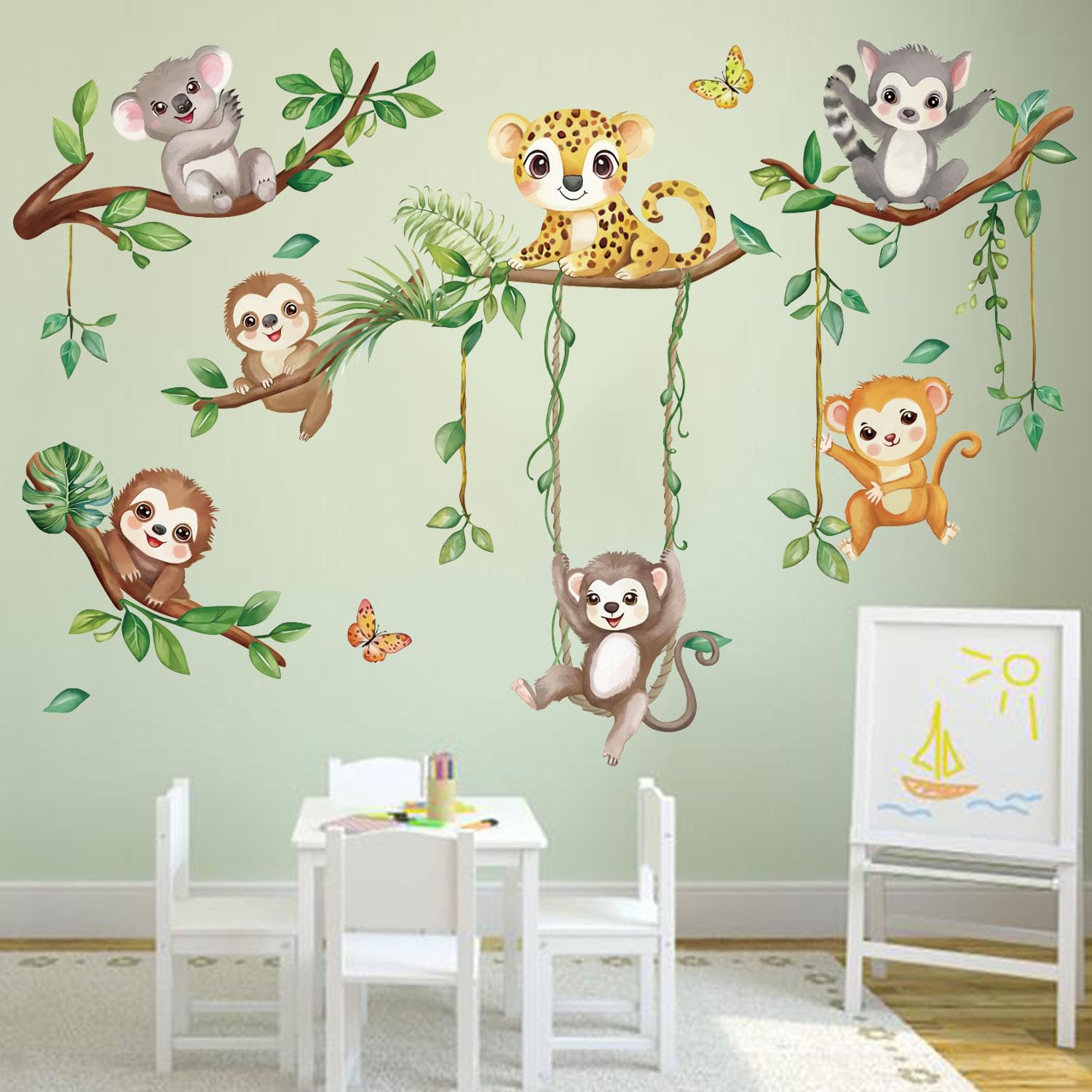 Quinspir Rainforest Monkey wall sticker adds playful jungle charm to kids' room.