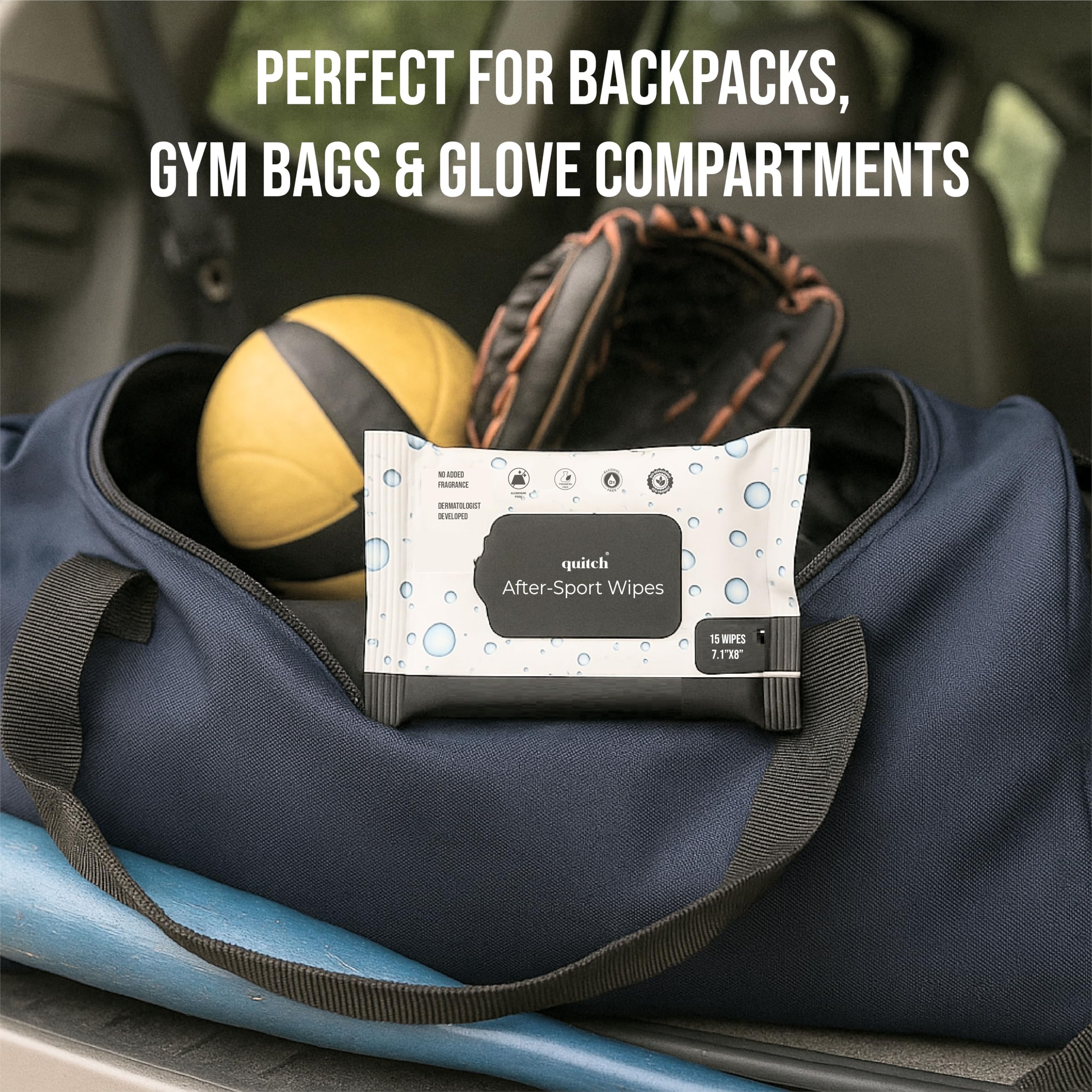 Plastic-free wipes emphasize eco-friendly use after sports.