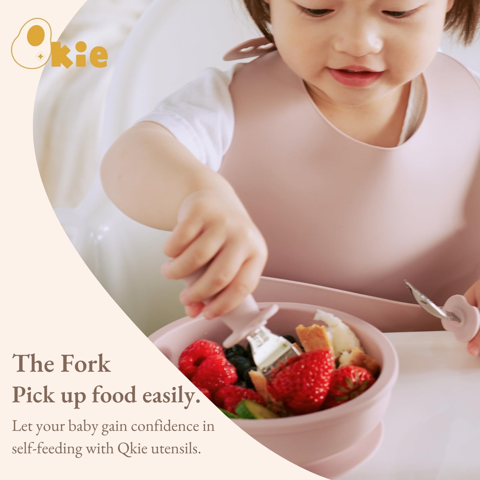 Qkie food-grade-silicone construction offers soft grip and durability.
